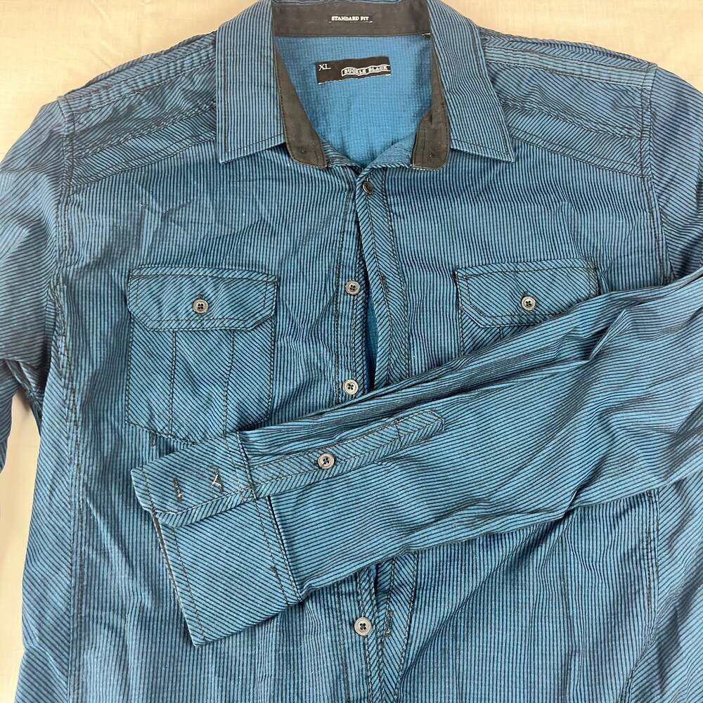 Buckle Black Men's XL Blue Striped Long Sleeve Button-Up Shirt Y2K Rock